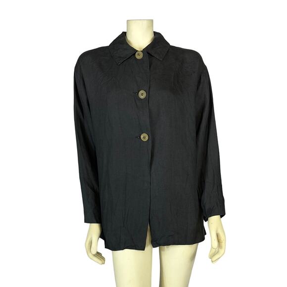 Vintage 90’s LAT NAYLOR THINK TANK black linen top/ jacket size medium to large - Picture 1 of 12